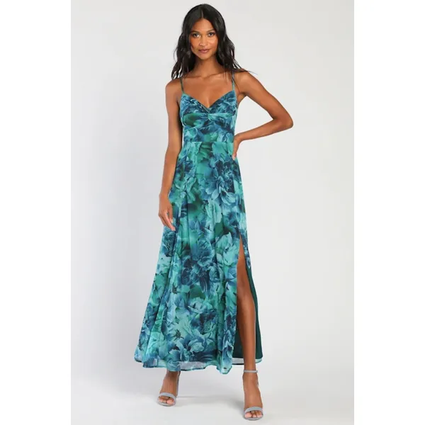 NWT Lulus Beautiful Soul Teal Green Floral Print Twist-Front Maxi Dress Size XXL - Image 6