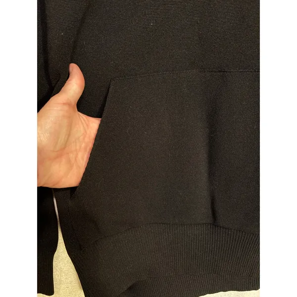 Mango MNG Black Knit Hoodie‎ Oversized minimalist Sweater kangaroo pocket NWT - Image 7