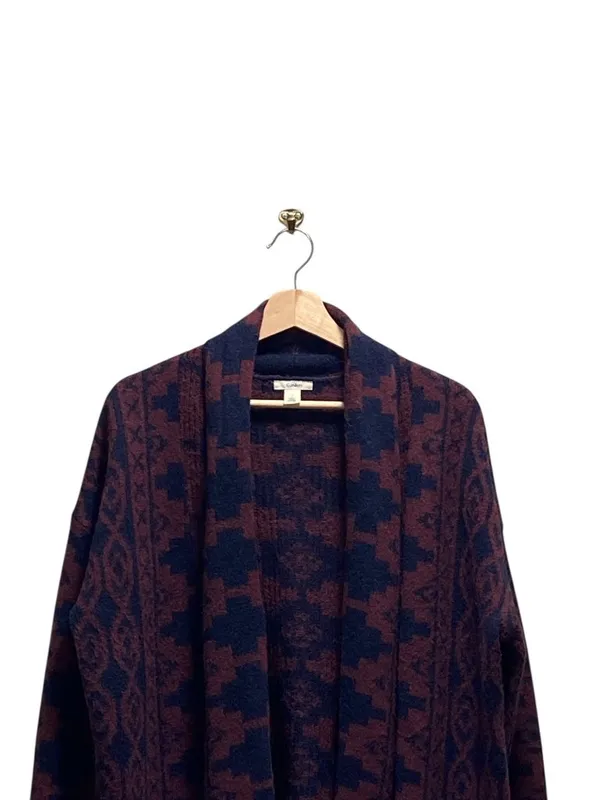 Caslon Southwestern Print Fringe Cardigan Navy Blue Size L Western Coastal Boho - Image 6