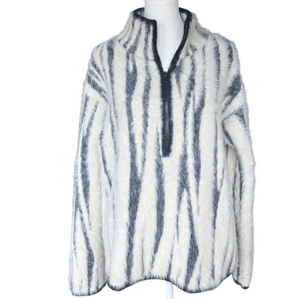 Anthropologie Cindy Eyelash Zebra 1/2 Zip Pullover Sz S‎ - Image 3
