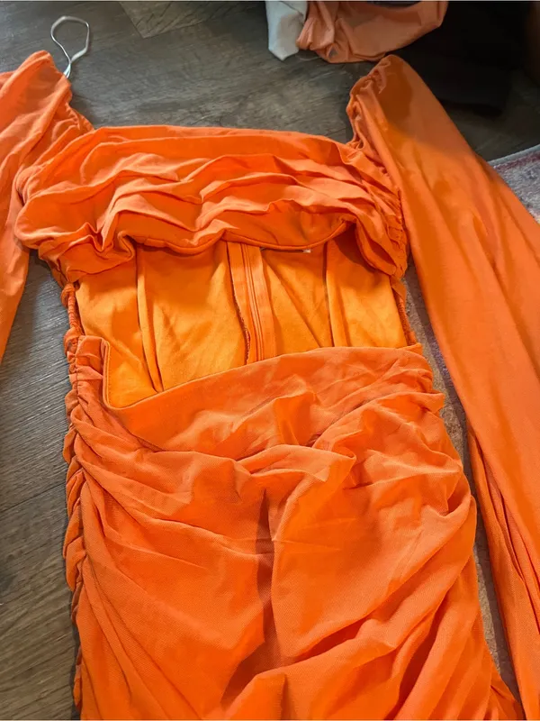 Hello molly Orange Long-Sleeve Ruched cut out Mini Dress - Image 8