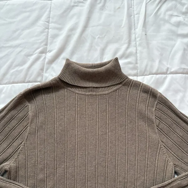 Womens Size‎ XL Ribbed Turtleneck Sweater Brown 100% Cotton Basics Chic Fall - Image 2