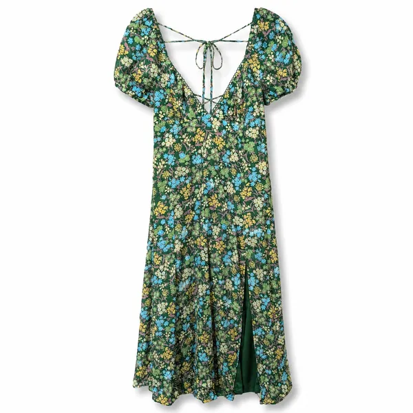 NEW Lulus Meadow Muse Green Floral Tie-Back Puff Sleeve Cottagecore Midi Dress - Image 6