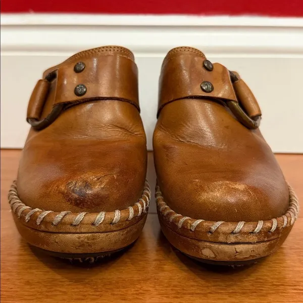 Frye Women’s Charlotte Ring Brown Distressed Heeled Clogs Mule Shoes Size‎ 5.5 - Image 3