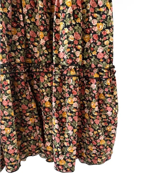 Altar’d State Black Floral Tiered Midi Dress with Puff Sleeves - Image 3
