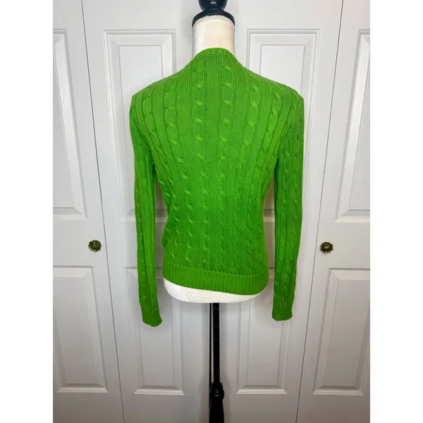 POLO RALPH LAUREN Women's S Crew Neck Cable Knit Cotton Sweater Lime Green Flaw - Image 11