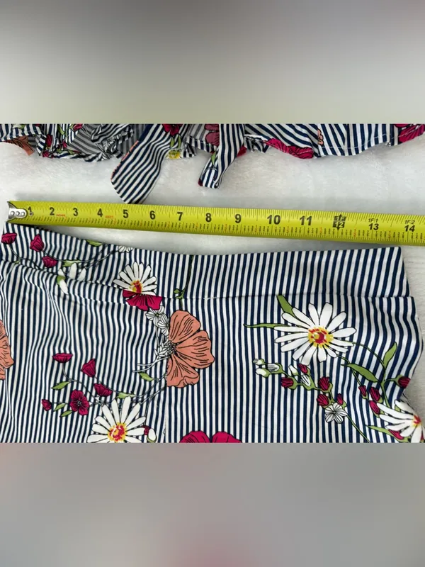 TRAC Floral Stripe Two Piece Set Ruffle Shorts & Tie Front Crop Top S - Image 12