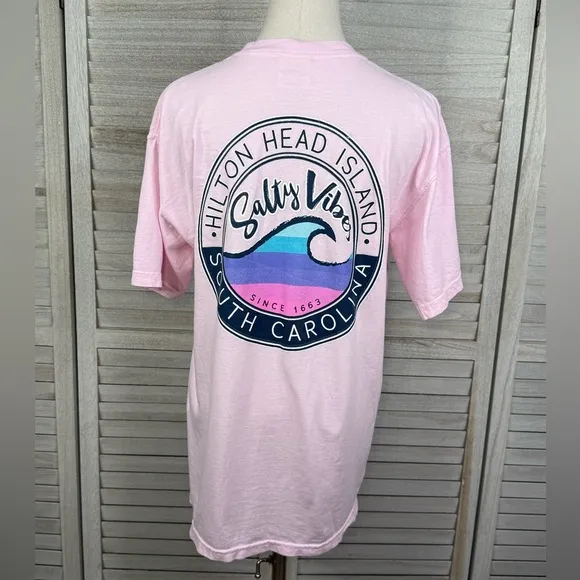 COMFORT COLORS 100% Cotton Hilton Head Island Waves T-Shirt Pink/Multi-Medium - Image 2