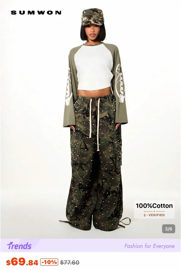 Camo cargo pearl oversized pants Green - Image 3