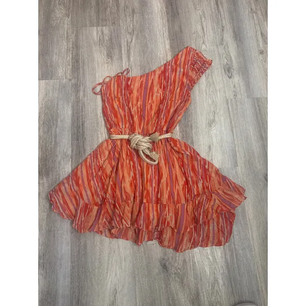 Free‎ People Heart Shaped Face Mini Dress Orange Pink One Shoulder Size Large - Image 6