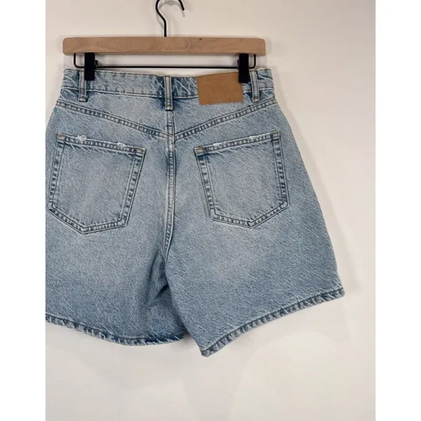ZARA Womens Denim Shorts Blue Mom Jean High Rise Zip Fly Medium Wash Size 6 - Image 8