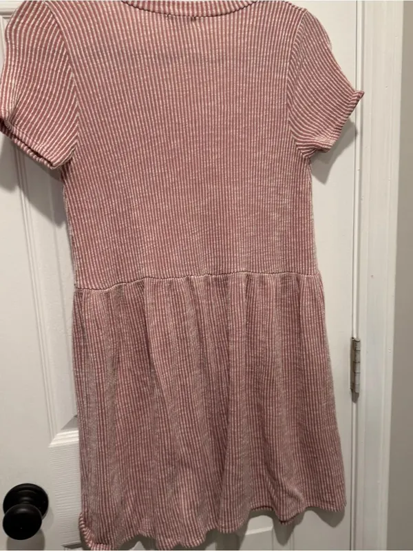 Caution to the Wind Women’s Pink White Striped V Neck Babydoll Dress - Image 4