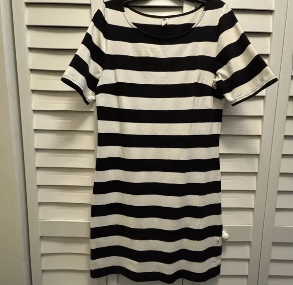 Old Navy Dress Large Black White Stripe Nautical French Coastal Grandma Chic Y2K - Image 3