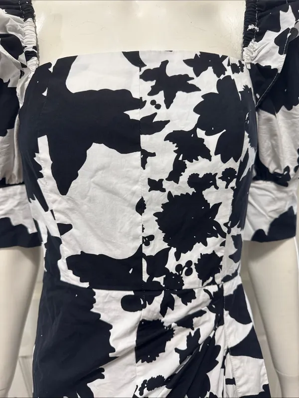 Christopher John Rogers 100% Cotton Black & White Puff-Sleeve Midi Dress Size 4 - Image 6