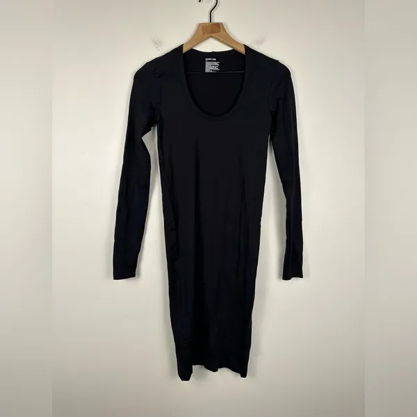 Helmut Lang Black Scoop Neck Bodycon Long Sleeves Basic Stapple Sz XS‎ - Image 2