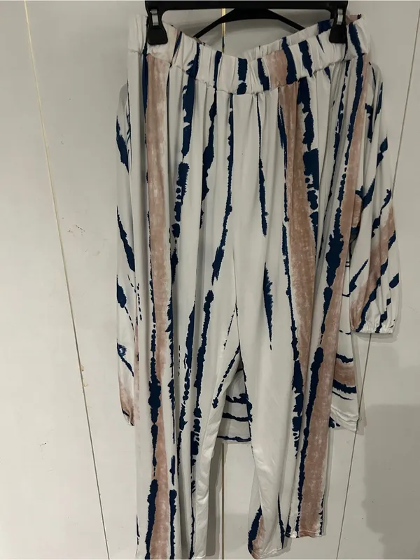 White Tie-Dye Stripe Set with Navy & Tan size 2X - Image 13