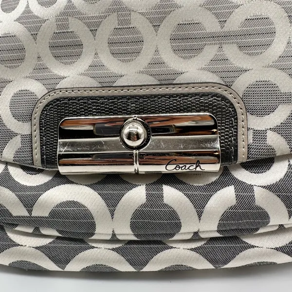 Coach Kristen Shoulder Bag Op Art Ombre Gray Fabric and Leather Purse 16793 - Image 3
