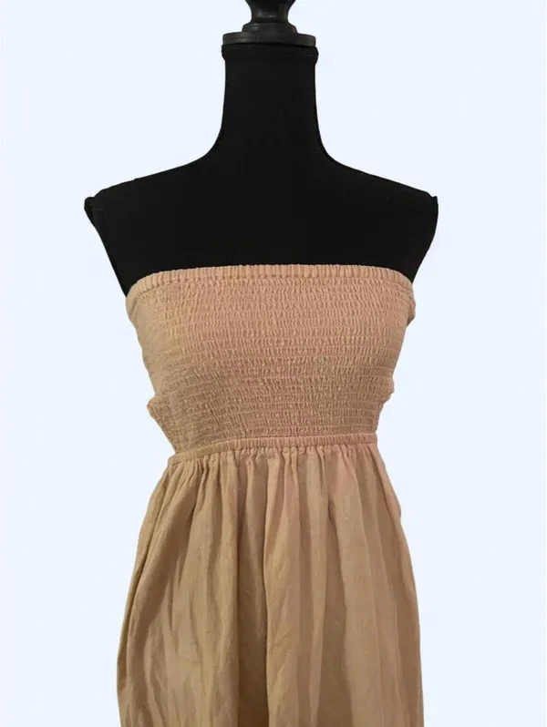 Tan strapless boho maxi dress cottagecore tiered festival size Small - Image 3