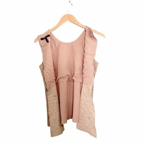 BCBGMAXAZRIA Caralyn Top Size Small Faux Suede Perforated Peplum Y2K Beige - Image 5
