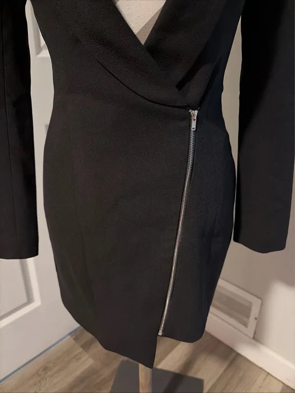 Tobi New! Women’s Black Miss Bossy Tuxedo Zipper Wrap Dress Size XS / PT - Image 5