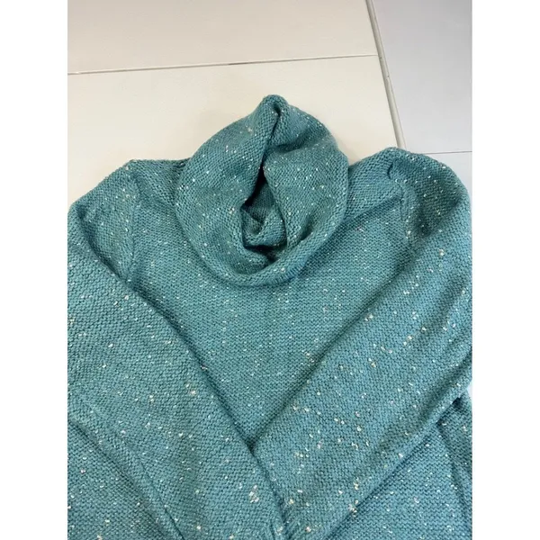 Molly Bracken‎ Teal Blue Cowl Neck Tunic Sweater Metallic Speckled L/XL LA499H20 - Image 5