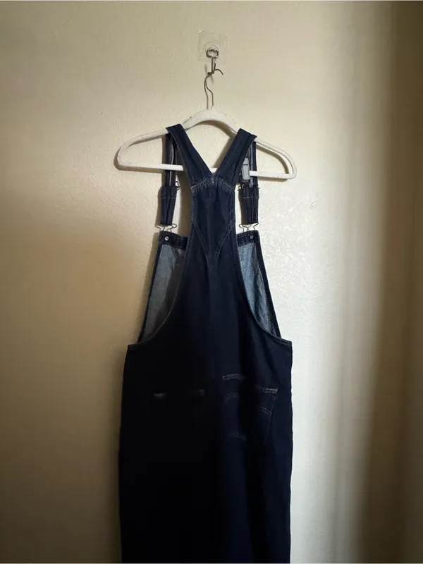 Levi’s Baggy Highwater Denim Overalls Sz L Dark Wash Workwear Womens - Image 9