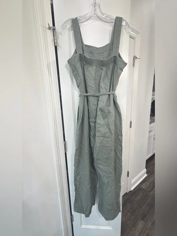 Quince Olive Tie-Waist 100% Linen Pantsuit - Image 3
