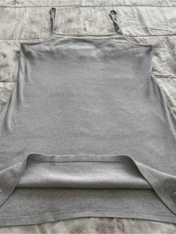 Aerie Lace-Trim Gray ribbed Camisole Slip tank dress, size XL cotton casual - Image 10