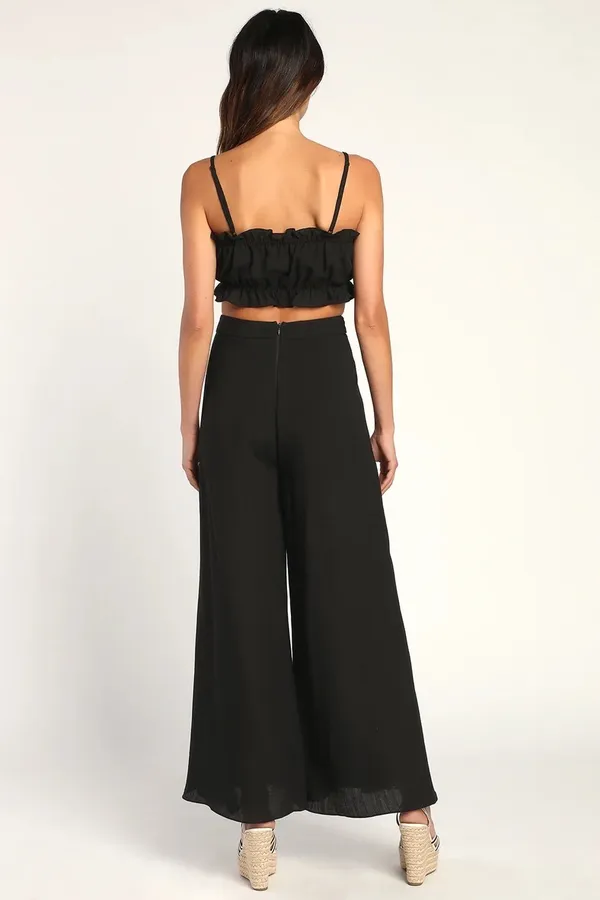 NWT Lulu’s Postcards From Me Black Ruffled Two-Piece Jumpsuit Set - Image 2
