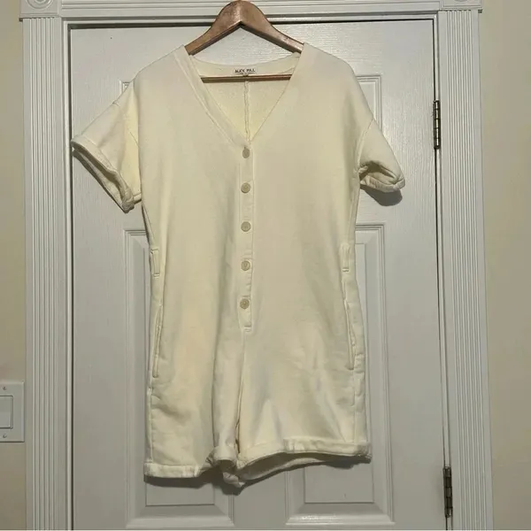 Alex Mill French Terry Romper Playsuit Cream V-Neck‎ Women's Size Medium - Image 2