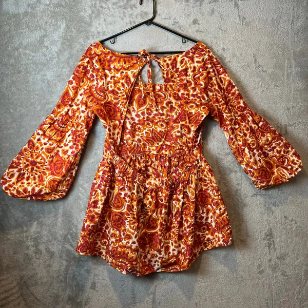 Love The Label Anthropologie Melba Orange Pink Floral Tie Back Blouse‎ Size XL - Image 4