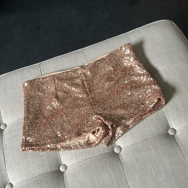Charlotte Russe Y2K Burnt Orange Sequenced Mini Shorts‎ Size Large - Image 5