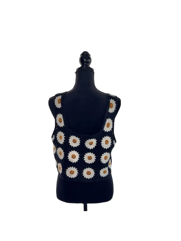 Y2K Black Sunflower Crotched Tank Top Size X-Large Women's New No Tags - Image 5