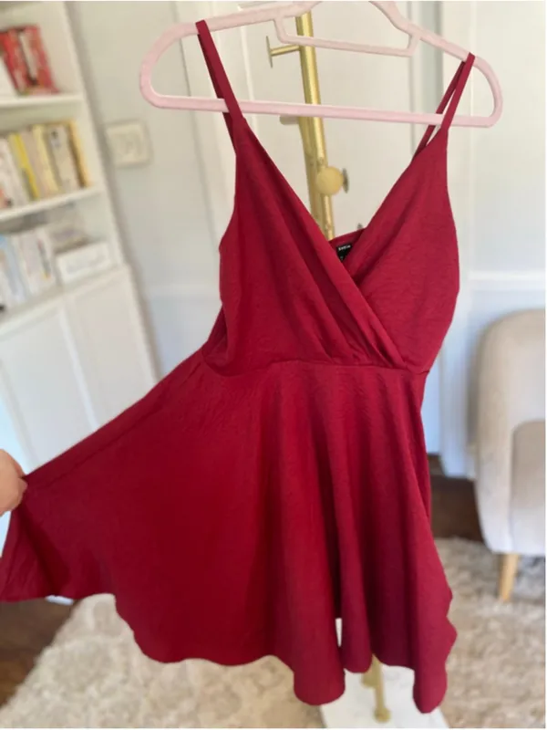 Shein Red Satin Wrap Mini Dress Flowy Party Date Night XS Coquette Quiet‎ Luxury - Image 4