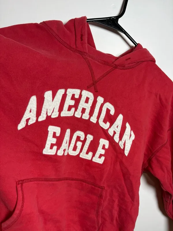 American Eagle Red Fleece Oversized Hoodie Graphic Pullover Size XS - Image 3