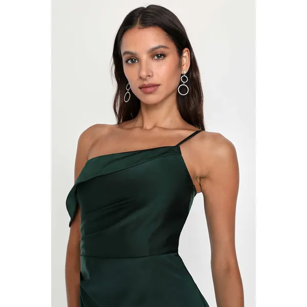 NWT Lulus Magnificent Magic Emerald Green Satin Asymmetrical Mini Dress Party XS - Image 8