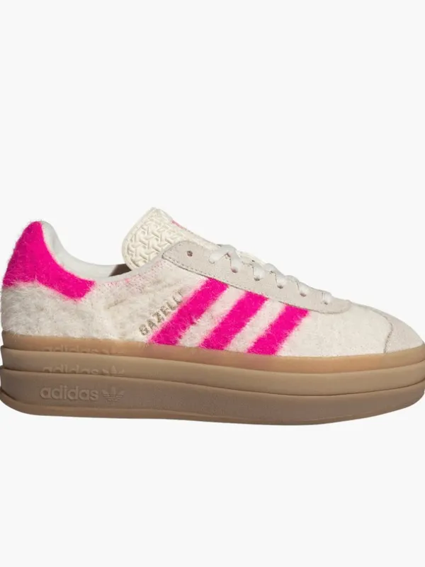 NWT Adidas Gazelle Bold Sneaker Color: Cream White Pink Gold SZ-9.5 Faux Fur - Image 4