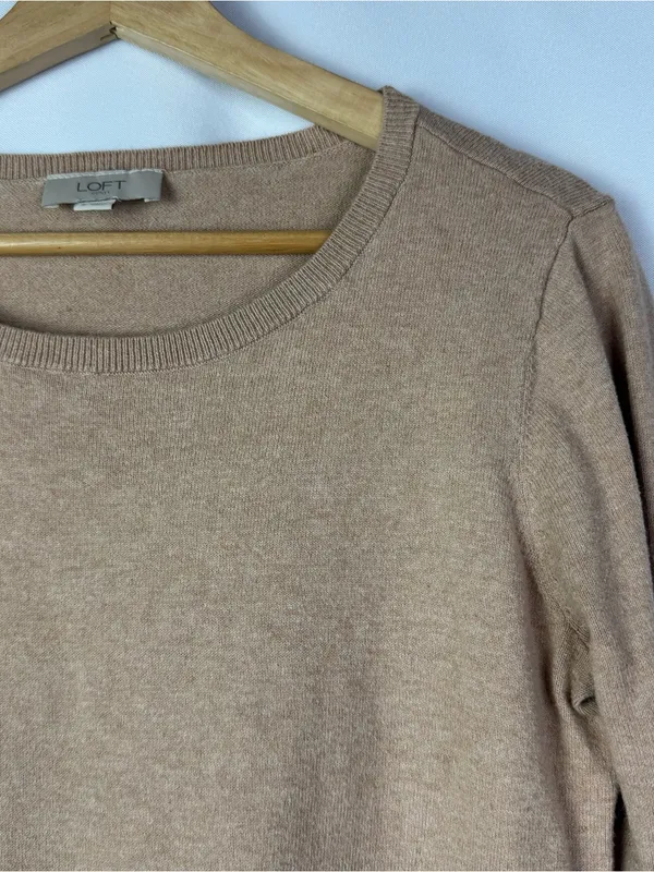 Ann Taylor LOFT Camel Brown Cotton Crewneck Sweater S - Image 3