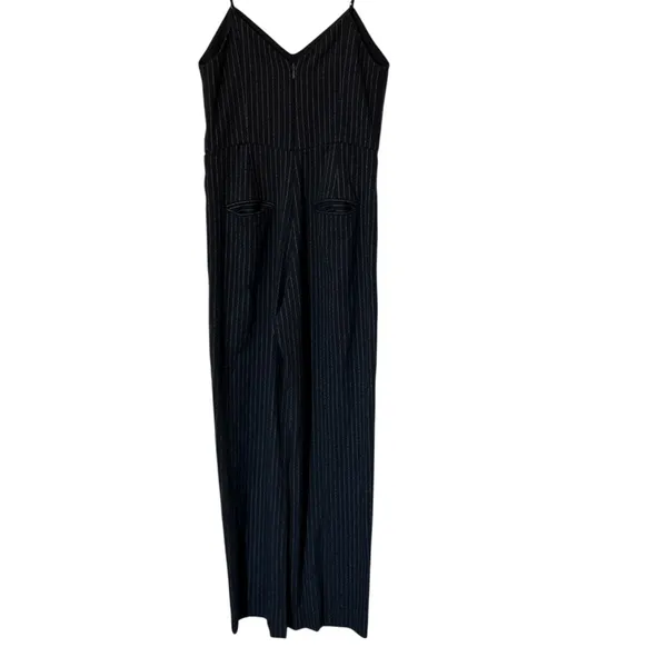 Anthropologie Size 2 Black Wide Leg‎ Pin stripped Jumpsuit - Image 11