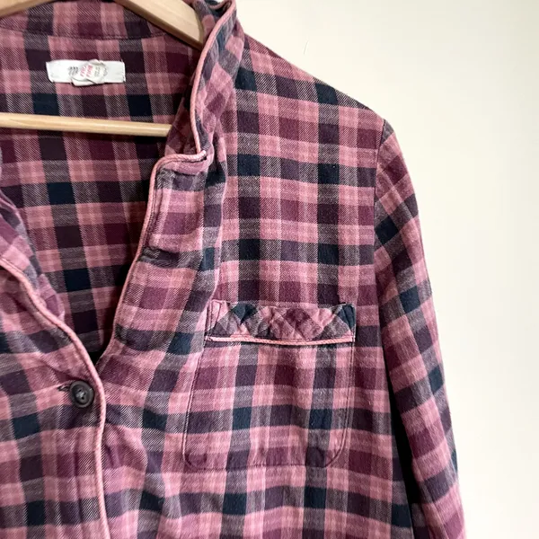 Madewell checkered button‎ down flannel long sleeved shirt women's L 100% cotton - Image 2