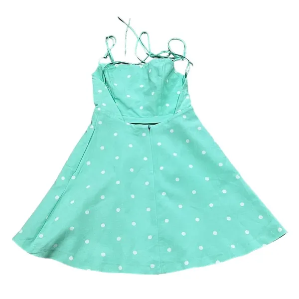 ZARA Mint Green Polka Dot Mini Dress XS Spaghetti Straps Backless Pockets - Image 4
