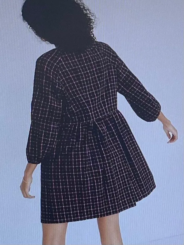 Madewell Plaid Flannel Pink Black Raglan Button Front Shirt Dress with Pockets, size 0 - Image 4