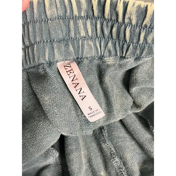 Zenana Acid Washed French Terry Palazzo Pants Small Olive Green Drawstring - Image 7