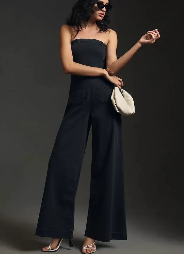 Anthropologie Pilcro Strapless Polished Wide-Leg Denim Jumpsuit, Size 4 - Image 3