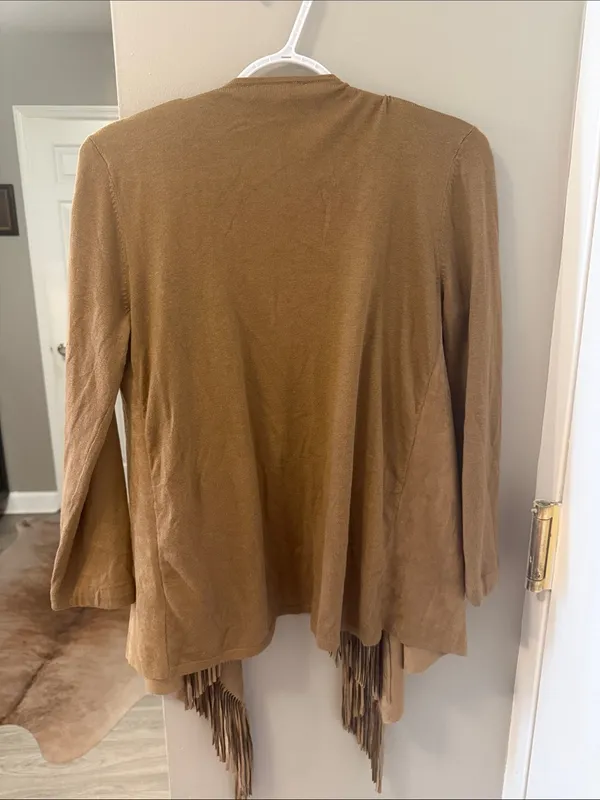 Vintage Coldwater Creek Suede-Feel Fringe Cardigan Jacket petite small - Image 7