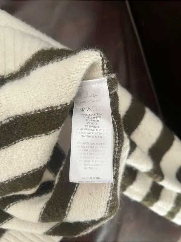 Lulus Knit Cardigan Womens Medium Ivory Olive Striped Fuzzy Wool Blend Cropped - Image 13