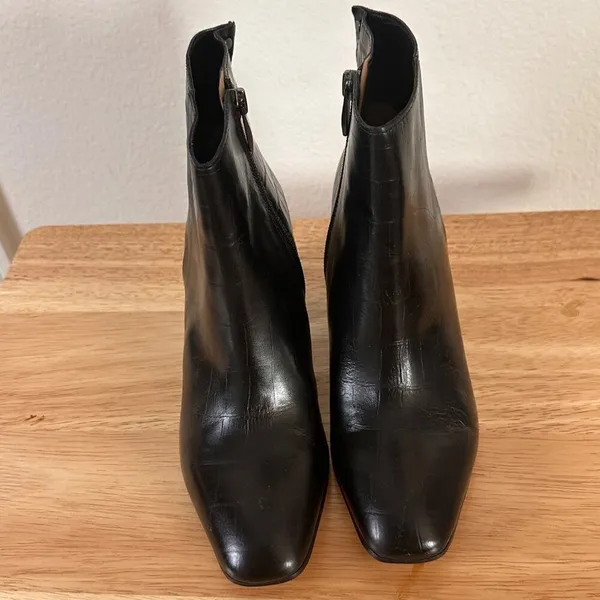 Franco Sarto Croc Embossed Leather Ankle Boots Block Heel Side Zipper Size 7 - Image 6