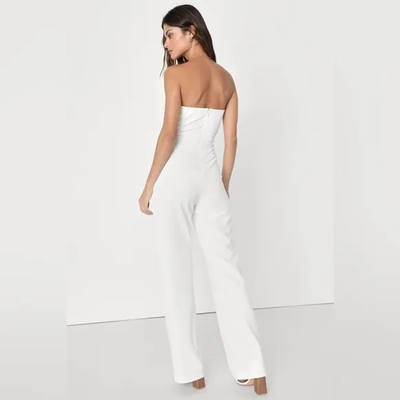 NEW Lulus Surely Stunning Ivory Strapless Bustier Jumpsuit Sz Medium - Image 10