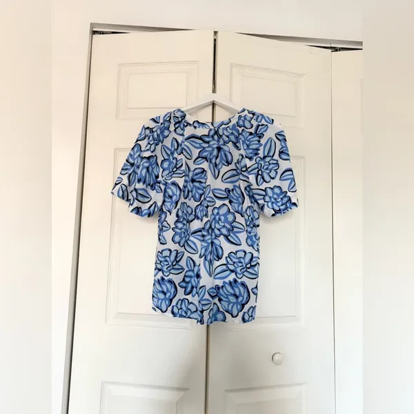 NWT Mud Pie Anderson Top Cotton Boxy Blouse Blue White Floral Size Small - Image 11