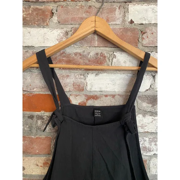 SHEIN Black Tie-Strap Short Overalls Romper Size S - Image 2